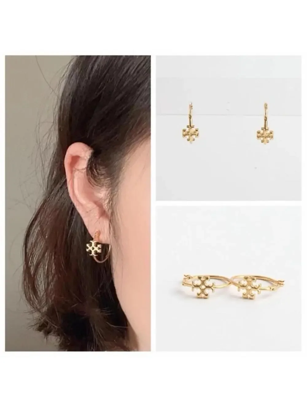 Tory Burch Silver Double T Logo Hoop Earrings NWT w Card